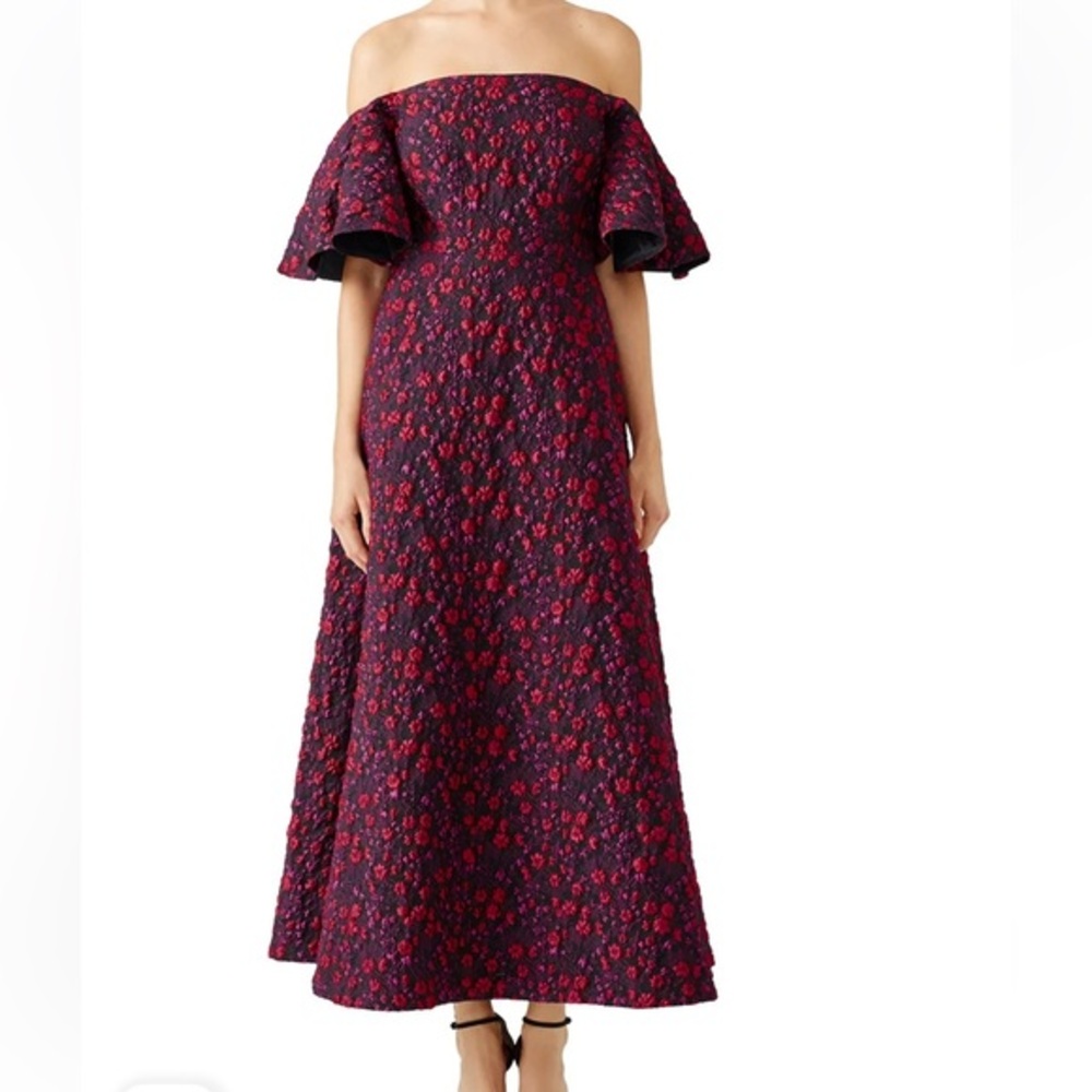 Jill Jill Stuart Jacquard Floral Jacquard Off Shoulder Dress Red Violet
